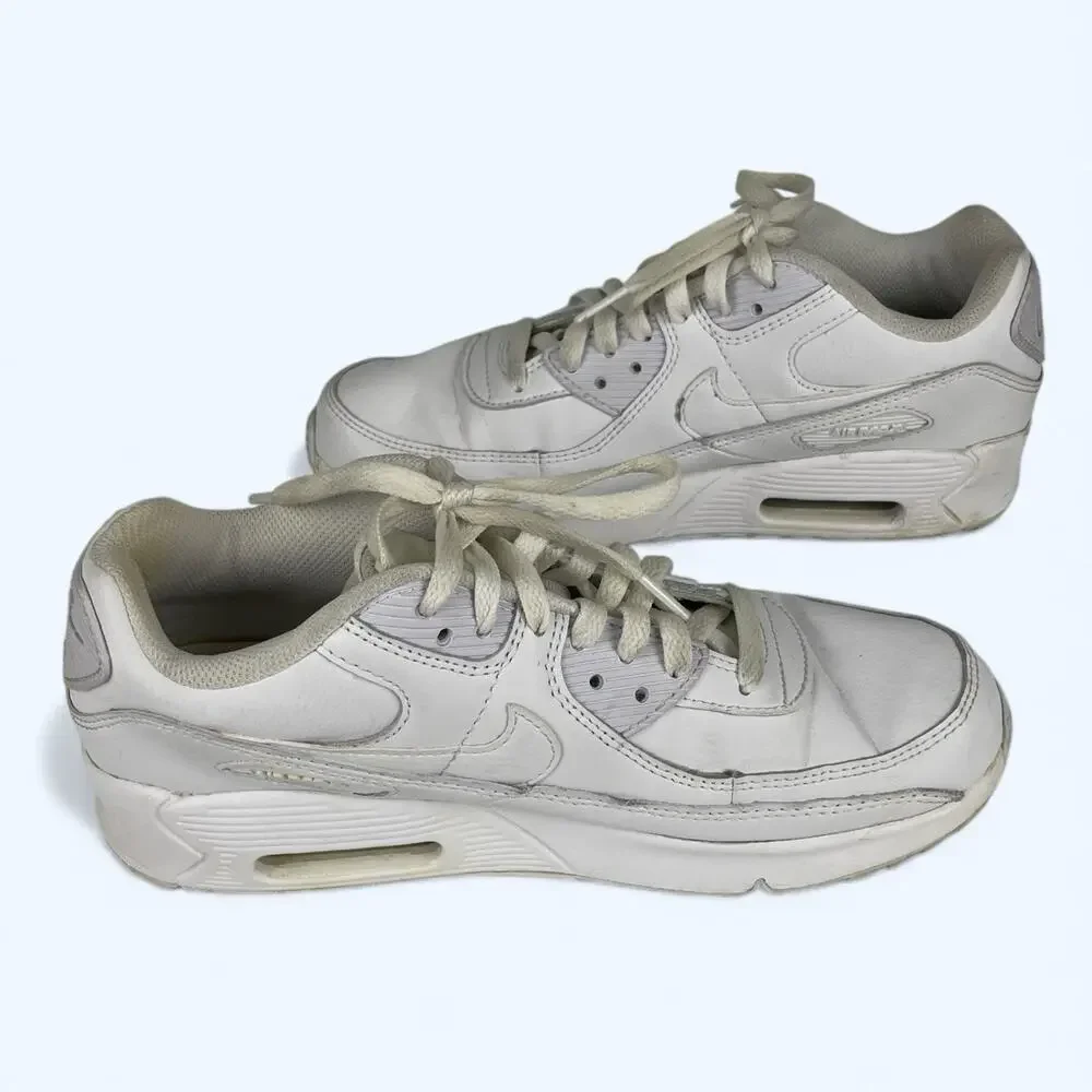 Nike Air Max 90 Leather Athletic Shoes CD6864-100 White Youth Size 7